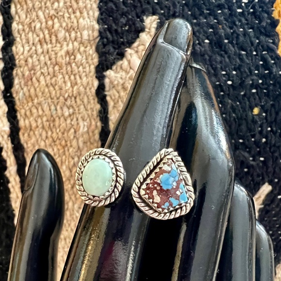 ❤️ Golden Hills Turquoise & Paloma Navajo 925 By-Pass Floater ADJ Ring 7.4G - Picture 6 of 14